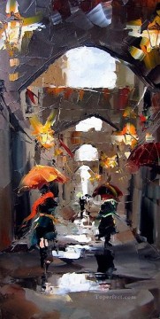 印象派 Painting - パレットナイフを使ったカル・ガジュムの街並み02